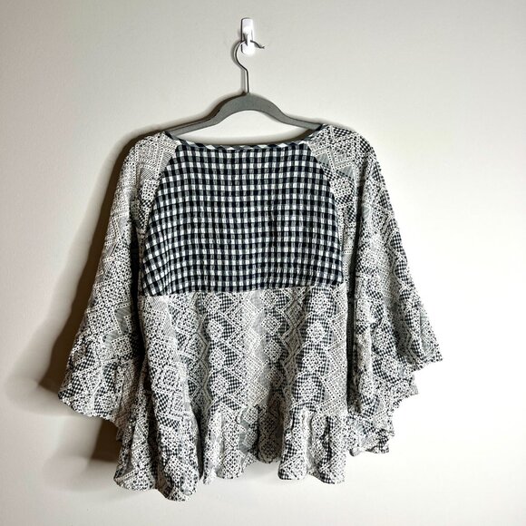 Anthropologie Akemi + Kin Gingham Eyelet Lace Gingham Kimono Boho Cape One Size - Picture 9 of 9